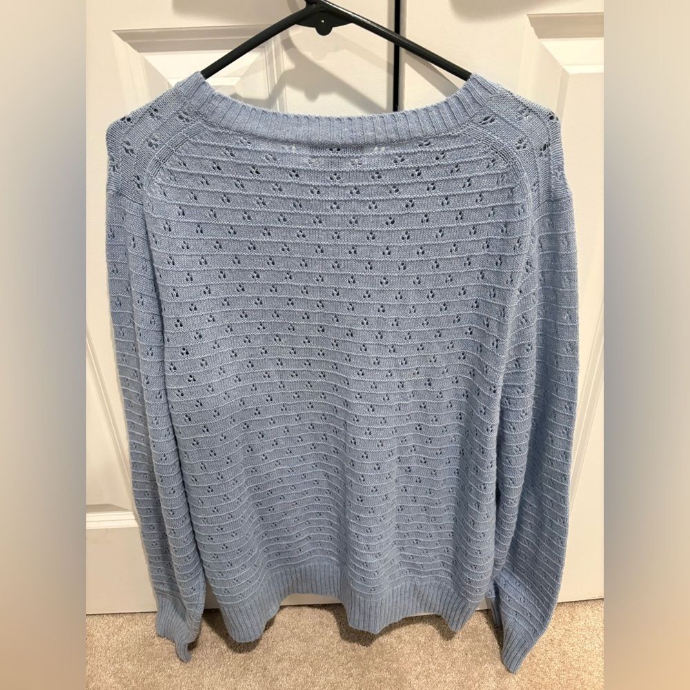 NWT J Crew Light Blue Eyelet Sweater Size 2X - Picture 2 of 4